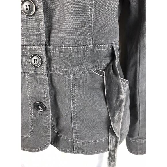 LOFT Gray Button Cotton Jacket Tie Waist Sz 8 Stretch - Picture 3 of 6